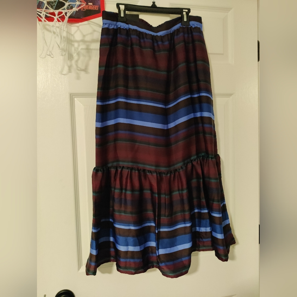 Striped Flounce-Hem Midi Skirt